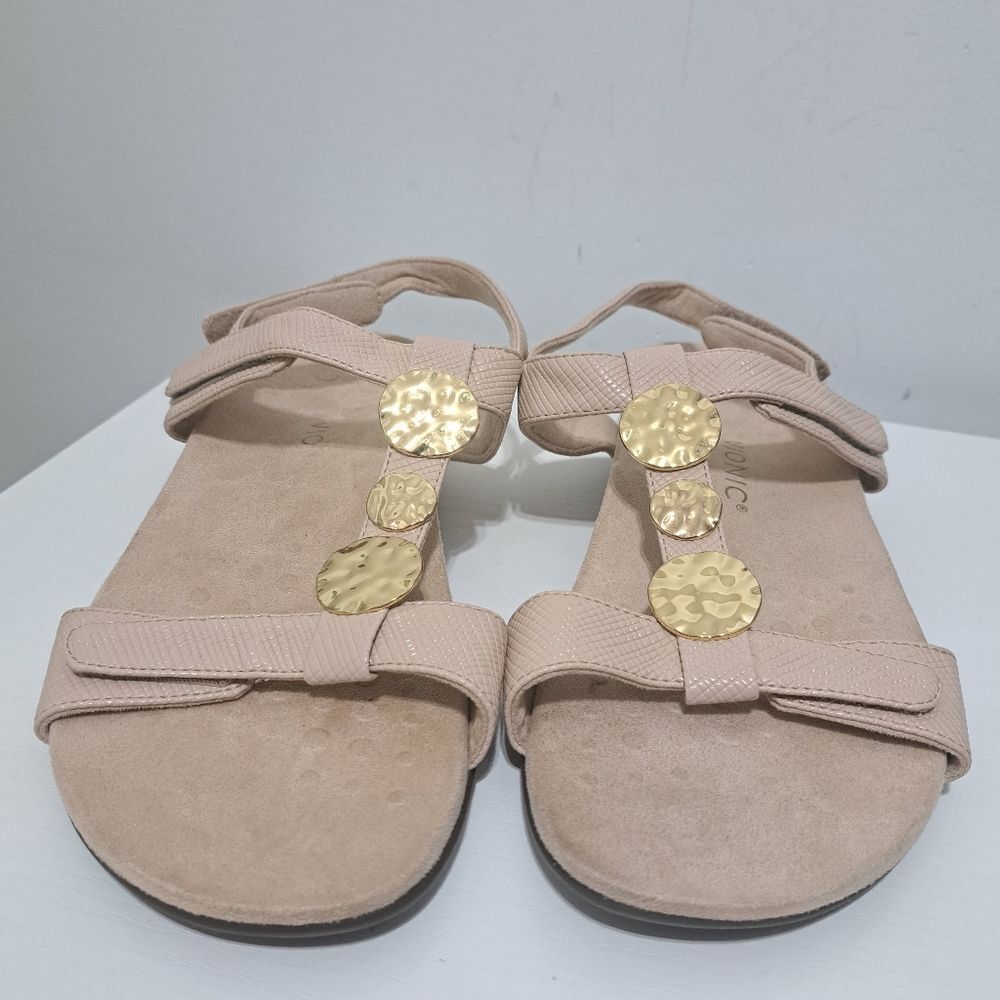 Vionic Women's Farra Lizzard Stylish Sandals With Gold Accents Light Pink Sz 10 - Picture 13 of 13
